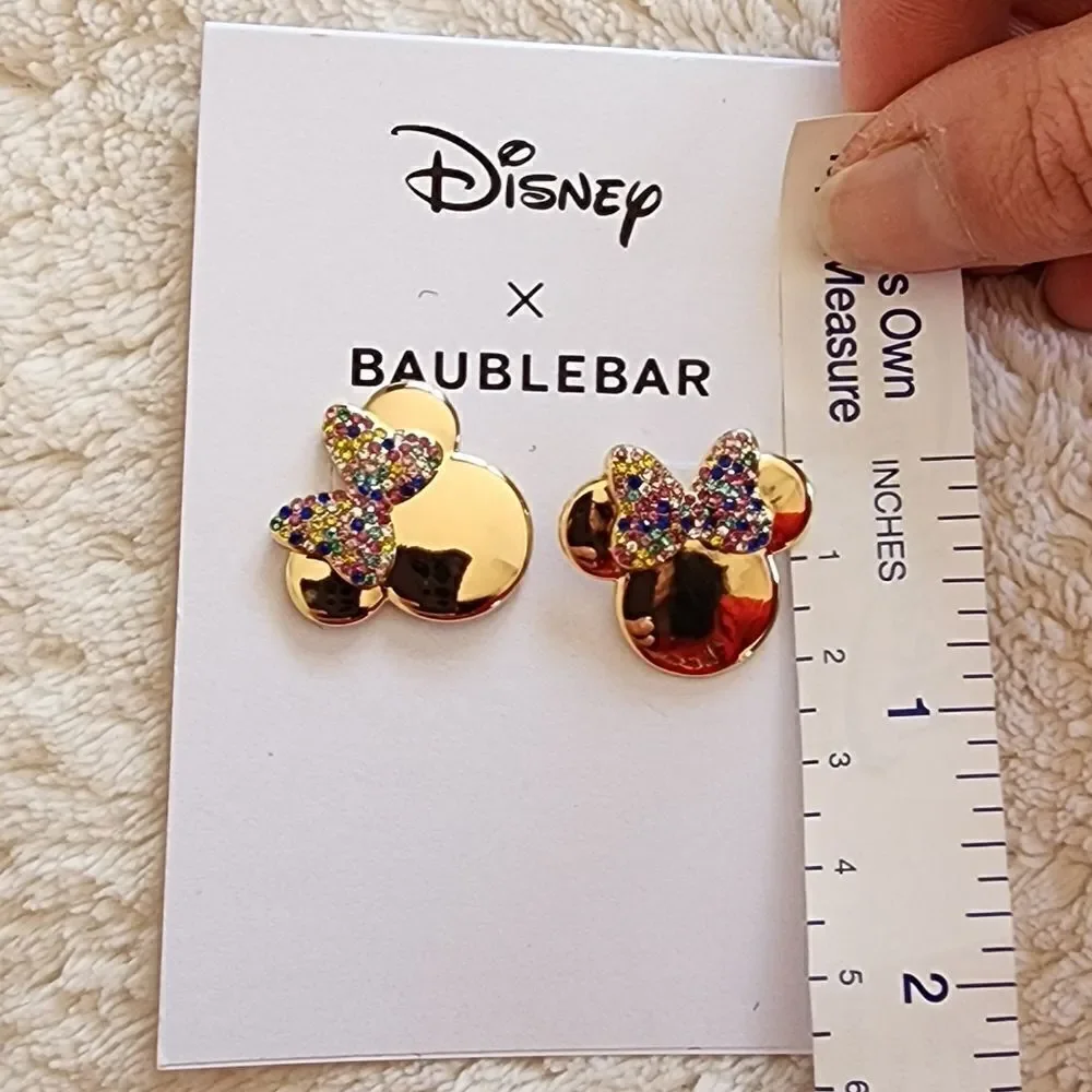 NEW Disney X Baublebar Gold Rainbow Rhinestone Minnie Mouse Earrings